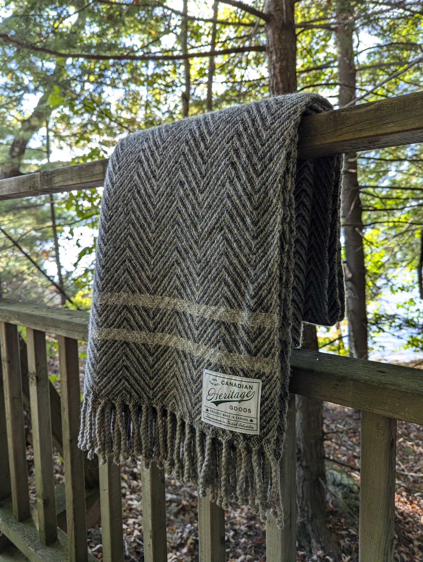 Two-tone gray double stripe wool blanket