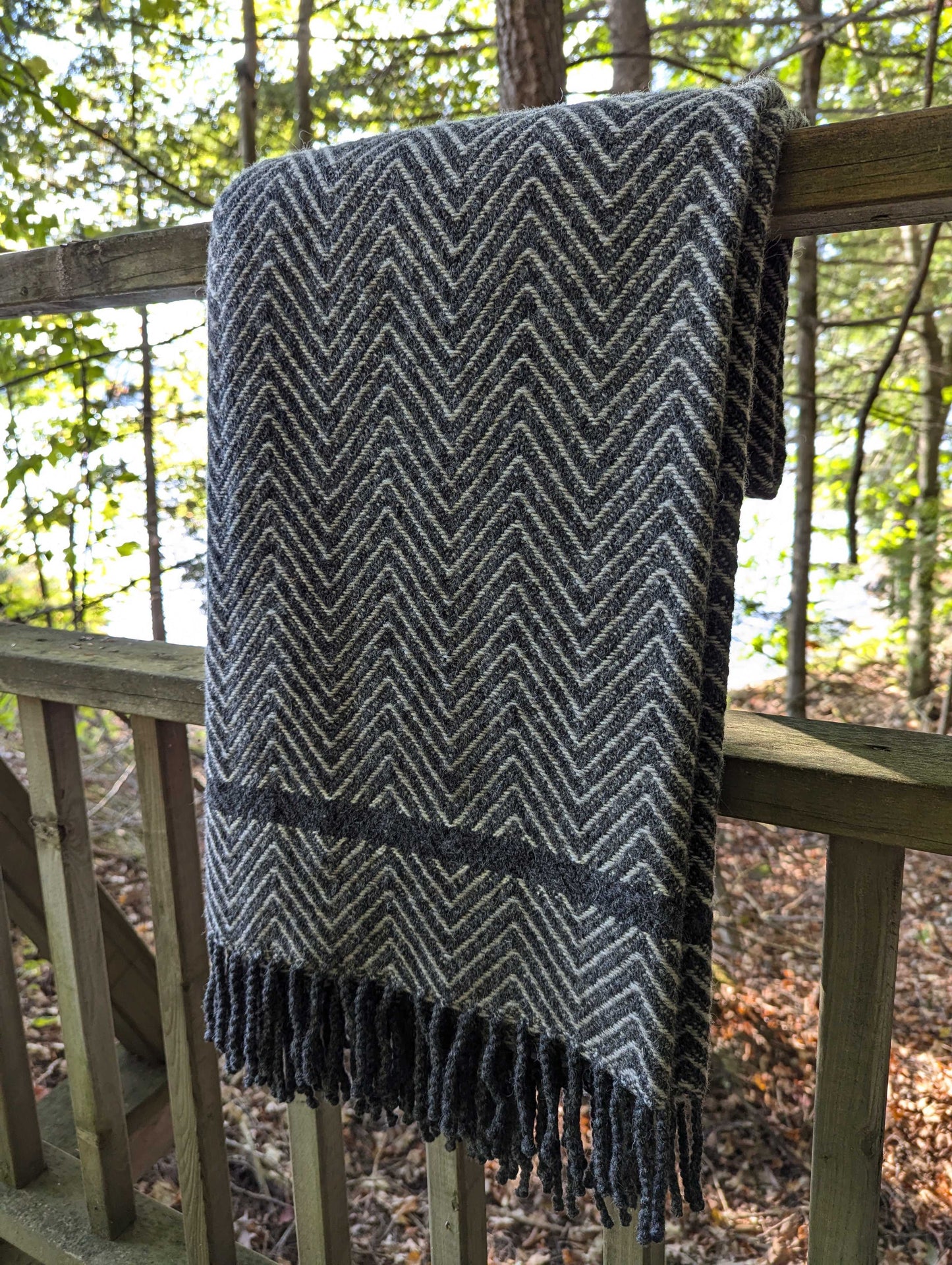 Dark grey single stripe wool blanket