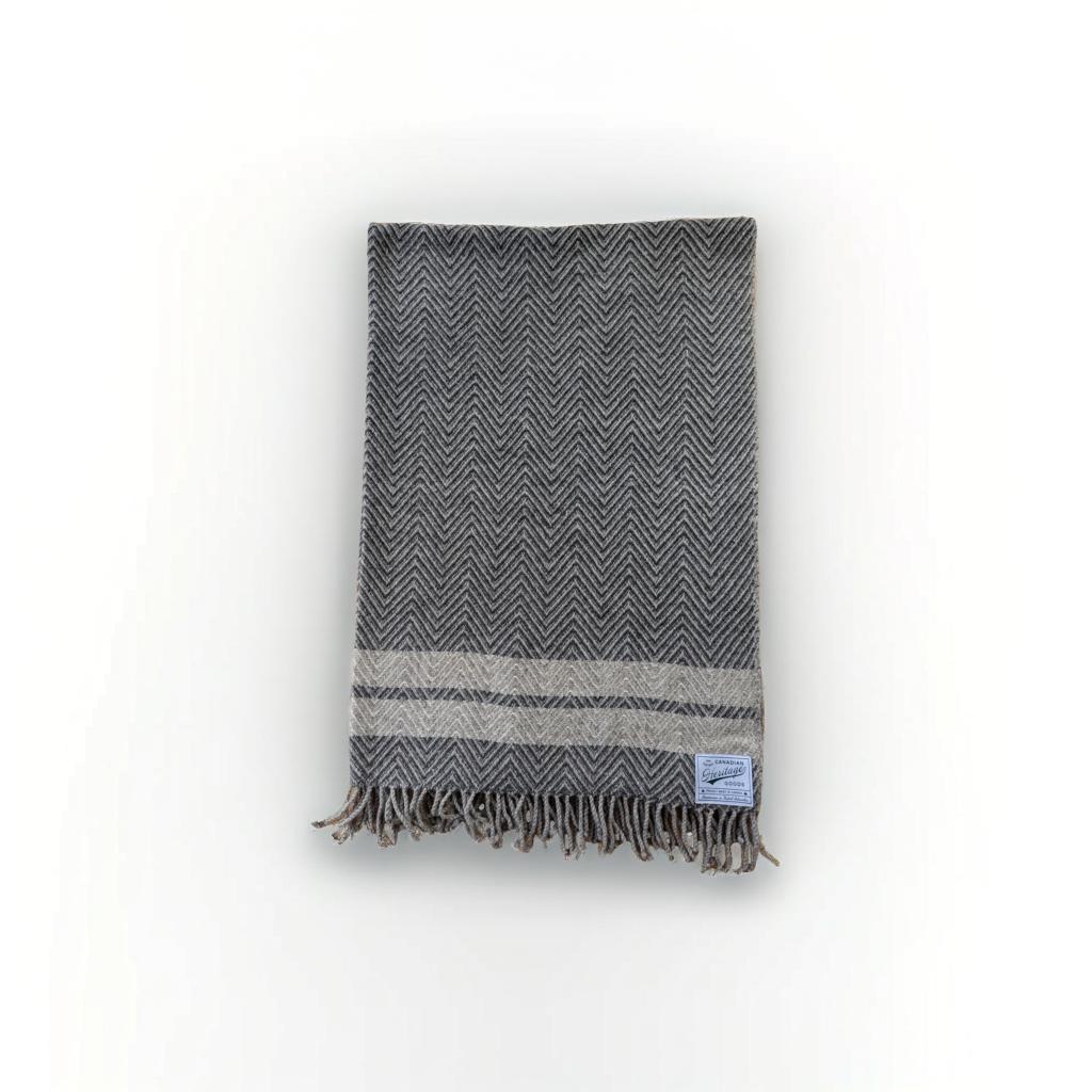 Dark grey double stripe wool blanket