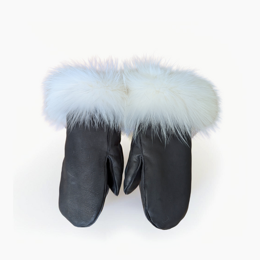 Women's deerhide & fox fur mittens